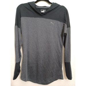 Puma Men's Hoodie Shirt Long Sleeve Hooded Top Black Gray Size S Womens